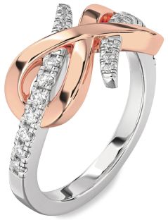Diamond Silver & 10K Rose Gold Infinity Round Ring