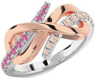 Pink Sapphire & Morganite White Rose Gold Infinity Round Promise Ring
