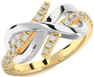 Diamond White Yellow Gold Infinity Round Ring