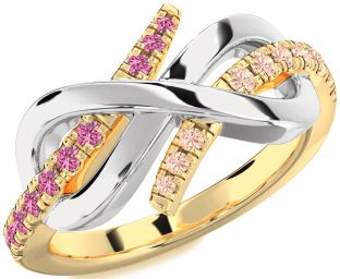 Pink Sapphire & Morganite Platinum & Yellow Gold Infinity Round Promise Ring