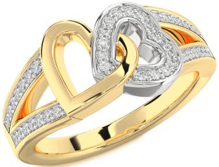 Diamond White Yellow Gold Heart Ring