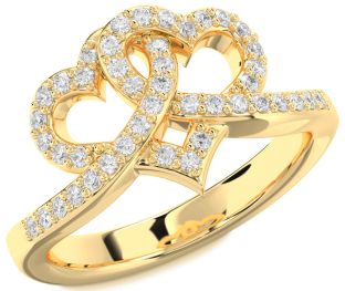 Diamond Gold Silver Heart Ring