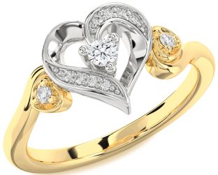 Diamond White Yellow Gold Heart Promise Ring