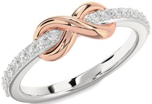 Diamond Silver & 10K Rose Gold Infinity Round Ring