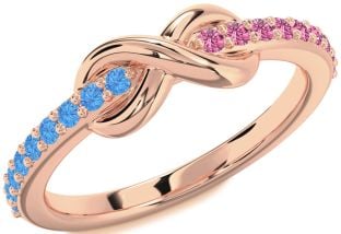 Swiss Blue Topaz & Pink Sapphire Rose Gold Infinity Round Promise Ring
