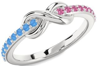 Swiss Blue Topaz & Pink Sapphire Platinum Infinity Round Promise Ring
