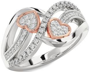 Diamond Silver & 10K Rose Gold Heart Ring