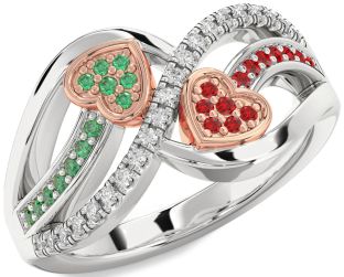 Diamond Emerald & Ruby White Rose Gold Heart Promise Ring