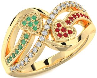 Diamond Emerald & Ruby Gold Silver Heart Promise Ring