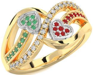 Diamond Emerald & Ruby Gold Silver Heart Promise Ring