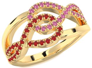 Ruby & Pink Sapphire Gold Infinity Round Promise Ring