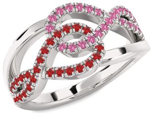 Ruby & Pink Sapphire Platinum Infinity Round Promise Ring