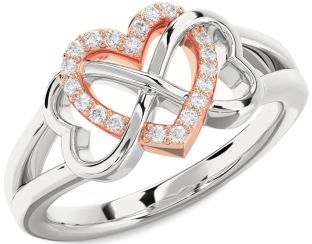 Diamond Silver & 10K Rose Gold Heart Infinity Ring