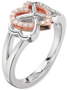 Diamond Silver & 10K Rose Gold Heart Infinity Ring