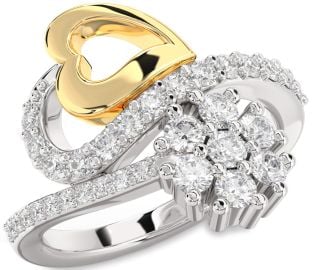 Diamond Silver & 10K gold Heart Flower Promise Ring