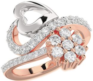 Diamond White Rose Gold Heart Flower Promise Ring