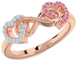Aquamarine & Pink Sapphire Rose Gold Heart Infinity Promise Ring