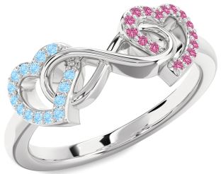 Aquamarine & Pink Sapphire Platinum Heart Infinity Promise Ring
