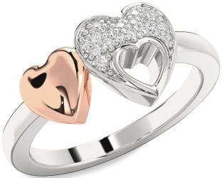 Diamond Silver & 10K Rose Gold Heart Ring