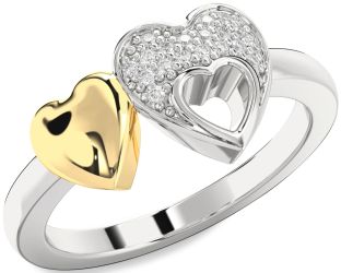 Diamond Silver & 10K gold Heart Ring