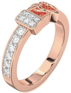 Diamond Rose Gold Heart Lock Ring