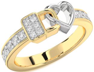 Diamond Platinum & Yellow Gold Heart Lock Ring