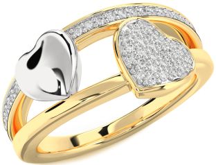 Diamond White Yellow Gold Heart Ring
