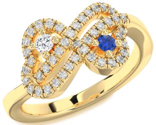 Diamond Gold Silver Infinity Heart Two Stone Promise Ring