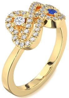 Diamond Gold Infinity Heart Two Stone Promise Ring