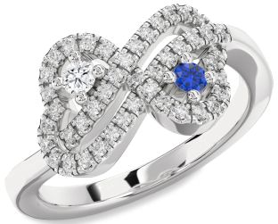 Diamond Silver Infinity Heart Two Stone Promise Ring