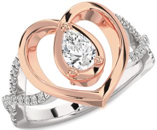 Diamond Silver & 10K Rose Gold Heart Solitaire Engagement Ring