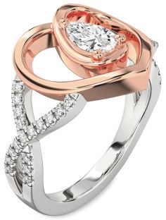 Diamond Silver & 10K Rose Gold Heart Solitaire Engagement Ring