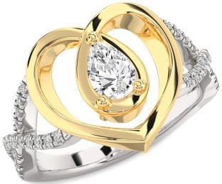 Diamond Silver & 10K gold Heart Solitaire Engagement Ring