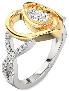 Diamond Silver & 10K gold Heart Solitaire Engagement Ring