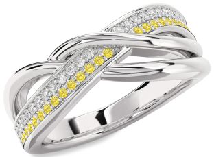 Yellow Diamond Platinum Infinity Round Promise Ring