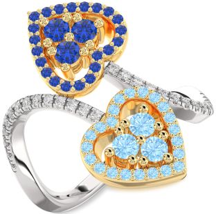 Diamond Silver & 10K gold Heart Two Stone Pave Promise Ring