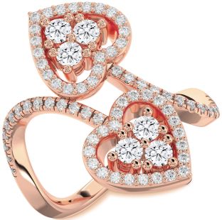 Diamond Rose Gold Heart Two Stone Pave Ring
