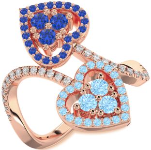 Diamond Rose Gold Silver Heart Two Stone Pave Promise Ring