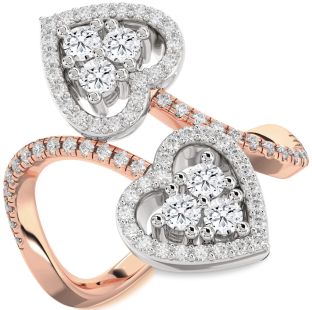 Diamond White Rose Gold Heart Two Stone Pave Ring