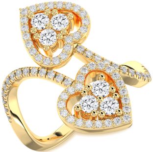 Diamond Gold Heart Two Stone Pave Ring