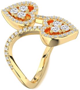 Diamond Gold Heart Two Stone Pave Ring