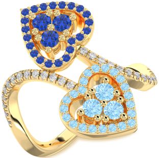 Diamond Gold Silver Heart Two Stone Pave Promise Ring