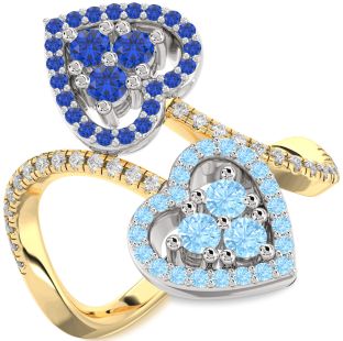 Diamond Gold Silver Heart Two Stone Pave Promise Ring