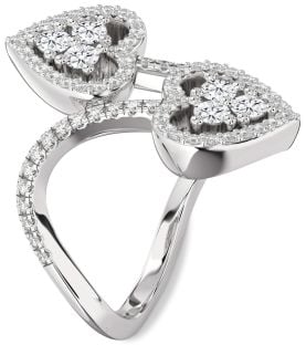 Diamond White Gold Heart Two Stone Pave Ring