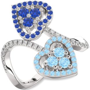 Diamond Platinum Heart Two Stone Pave Promise Ring