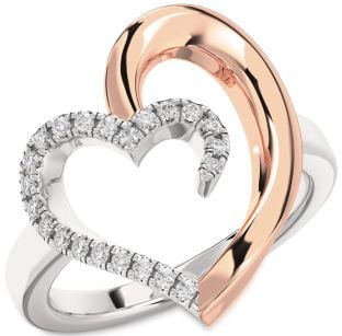 Diamond Silver & 10K Rose Gold Heart Ring
