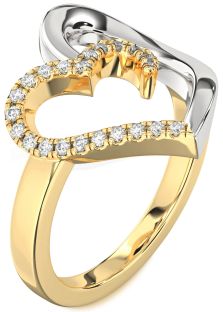 Diamond White Yellow Gold Heart Ring