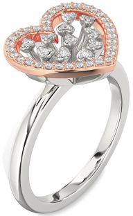 Diamond Silver & 10K Rose Gold Heart Ring
