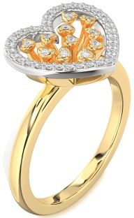 Diamond White Yellow Gold Heart Ring