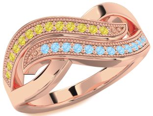 Yellow Diamond & Aquamarine Rose Gold Infinity Round Promise Ring